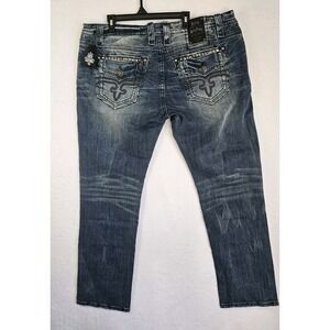 Rock Revival Men's Pierre Biker Straight Stretch Slim Jean Blue‎ Size 42x33 NWT